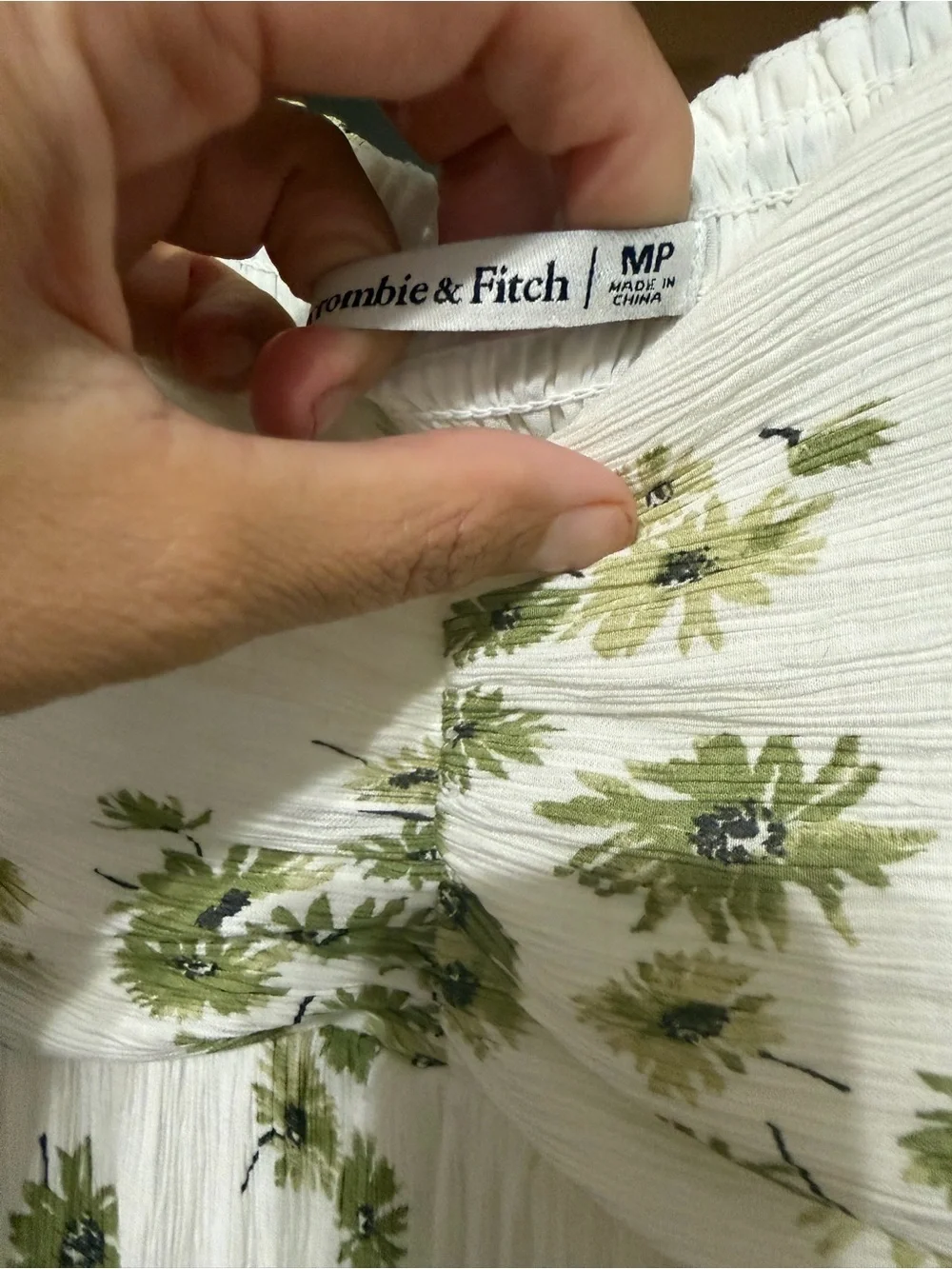 Abercrombie & Fitch White Maxi Dress with Green Floral Accents